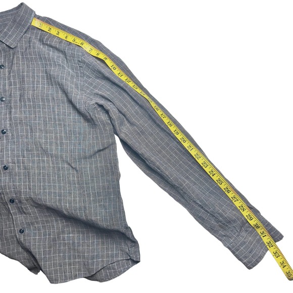 UNTUCKit | Men | Chauvin Gray Checker 100% Linen Button Up Shirt | Size Large - Picture 6 of 11